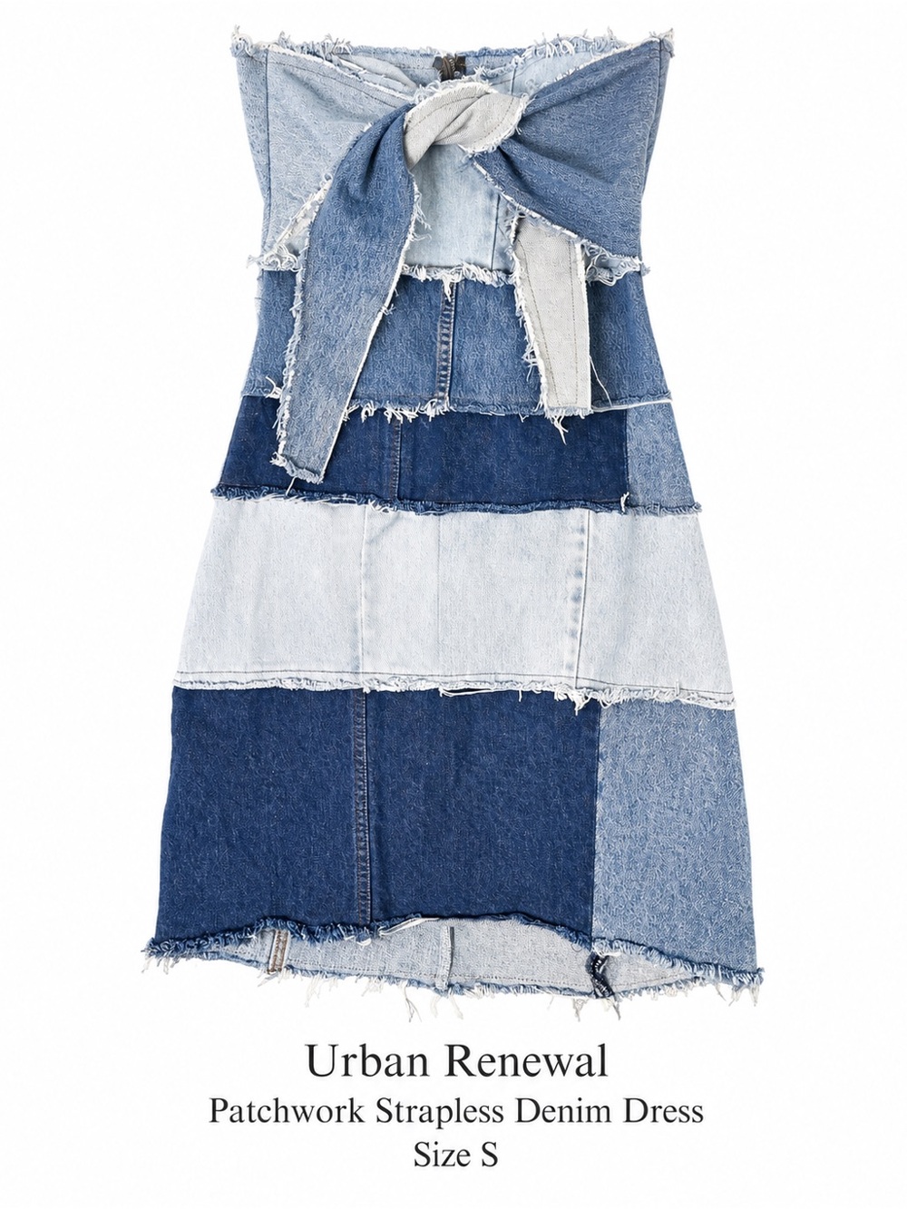 Urban Renewal Patchwork Strapless Denim Dress Size S NWT Bow Upcycled